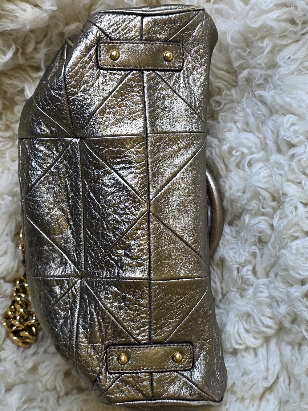 Marc Jacobs Metallic Pewter Shoulder Bag with Gold Chain - Picture 7 of 16